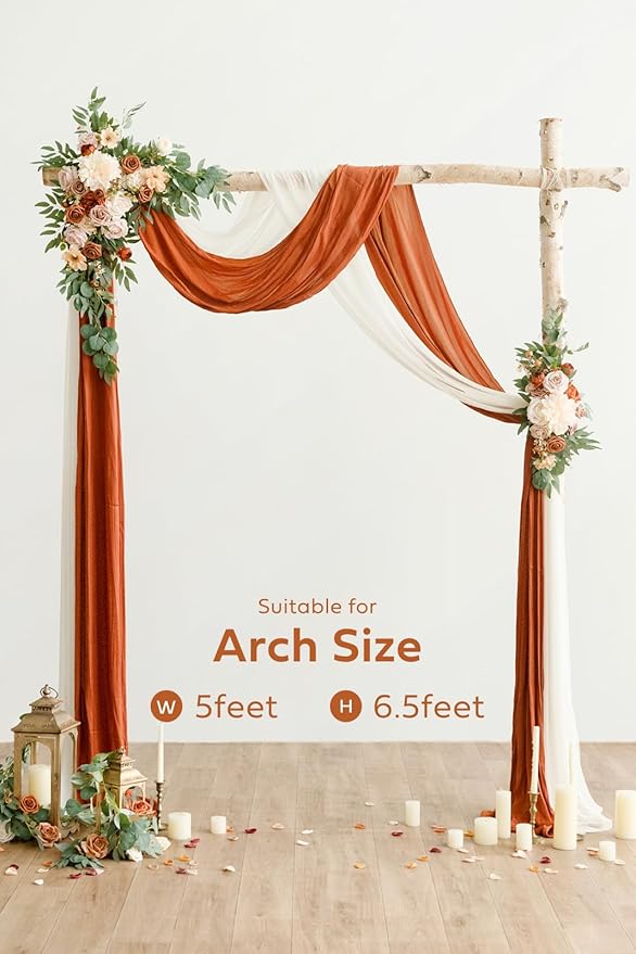 Ling's Moment Wedding Arch Draping Fabric - 20Ft Fall Wedding Arch Chiffon Fabric, Sheer Hanging Drapes Arrangement for Ceremony Backdrop Outdoors Party Swag Home Decor (Coral Peach & Terracotta)