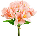 Mandy's Artificial Tulips 12 Stems Pink Fully Bloomed PU Faux Flowers for Thanksgiving and Christmas Decorations Wedding Home Decor 13.5 Inch