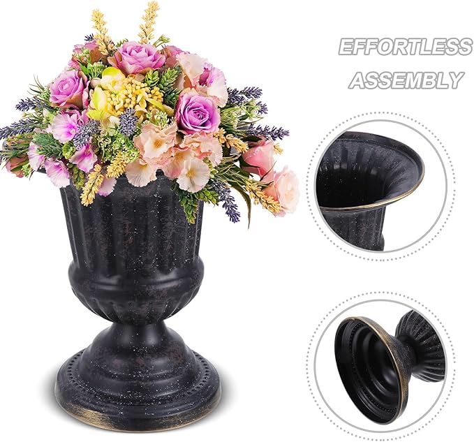 Generic Metal Vase: Urn Planter Flower Arrangement Pots - Indoor/Outdoor Pedestal Planter - Metal Urn Vase Table Centerpieces - Floral Arranging Supply