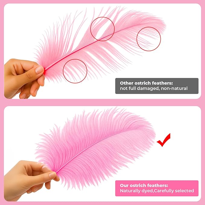 Piokio 20pcs Pink Ostrich Feathers 10-12 inch (25-30cm) Bulk Feathers for Home Decoration and DIY Clothes Decoration, Gatsby Decorations
