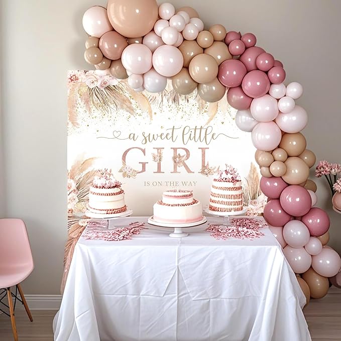 Mocsicka Boho Hello Baby Backdrop Boho Chic Pink Flowers Baby Shower Background A Sweet Little Girl is on The Way Party Cake Table Decorations Photo Booth (7x5ft)