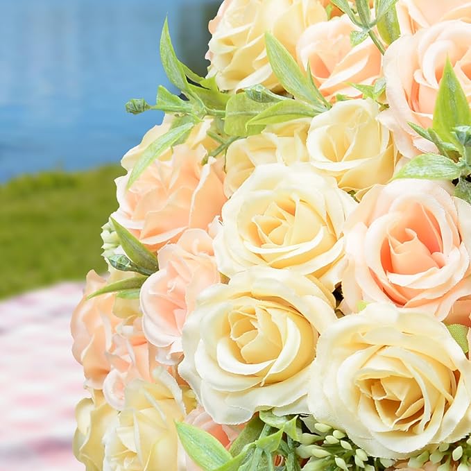 8 Pack Rose Artificial Flowers Bouquet, 10 Small Silk Rose Heads Per Pack, Fake Roses Bunches for Wedding Table Centerpieces Bridal Bouquet Mother's Day Valentine's Day Home Decor, Champagne