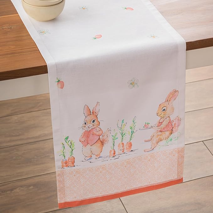 Maison d'Hermine Table Runner 100% Cotton Single Layer Table Runners 108 inches Long Decorative for Home Kitchen Dining Party Baby Shower Wedding Bridal Shower Spring Summer (Bunny Party,14.50"x108")