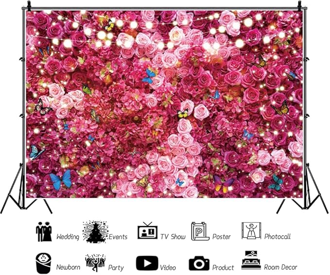 12x10ft Pink Red Rose Wall Background Flowers Photography Backdrop Girls Princess Birthday Baby Shower Wedding Cake Table Decoration Banner