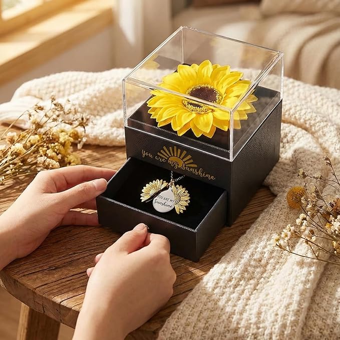 Christmas Gifts Forever Sunflower Gifts for Women Girlfriend Wife Mom, You are My Sunshine Necklace Gift Box for Birthday Wedding Mother's Day Xmas Present Sunflower Jewelry Home Decor