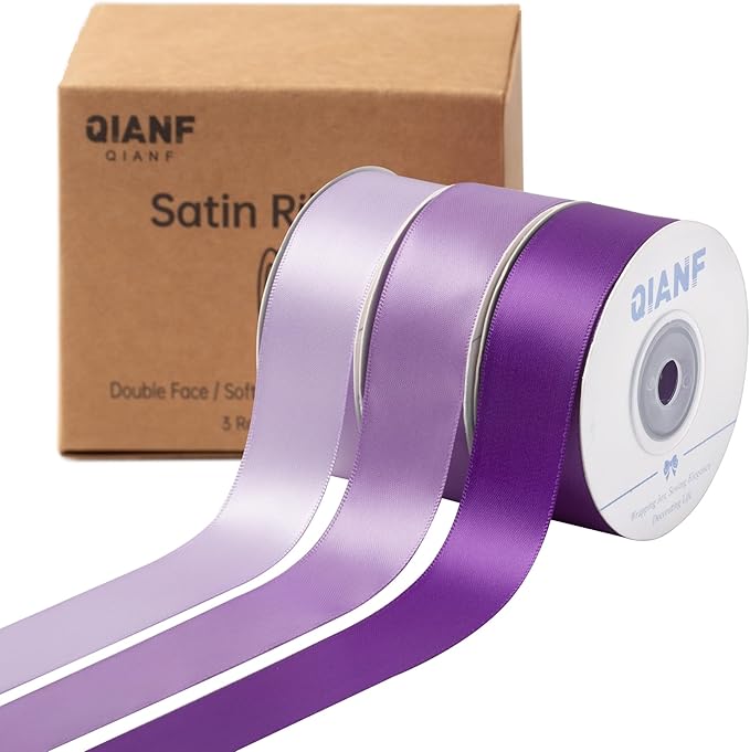 Purple Double Face Satin Ribbon 1 Inch x 45 Yards Lavender Fabric Ribbon for Gift Wrapping, Flower Bouquets, Hair Bows Making, Wedding Decoration, Invitation Cards, Christmas (3 Rolls *15Yd)
