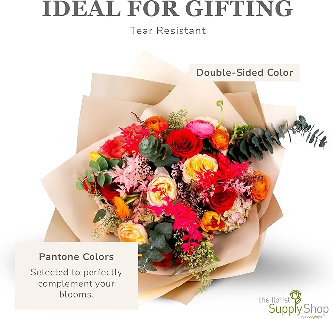 the florist Supply 20 Sheets Premium Flower Wrapping Paper | Waterproof Flower Wrapping Paper for Bouquets | Double Sided Floral Bouquet Sheets | DIY Gifts Colorblend Desert Sand