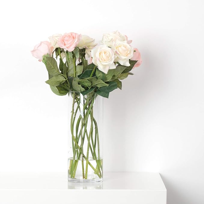 WGV Cylinder Vase Bulk, Diameter 5", Height 10", Clear Glass Floral Planter Container, Floating Candle Holder for Wedding Party Event Home Office Decor, 12 Pieces