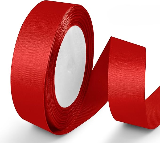 25 Yards 1 inch Satin Ribbon, Solid Color Fabric Ribbon Perfect for Gift Wrapping, Wedding, Handmade Bows, Floral Bouquets and Party Decoration(red)