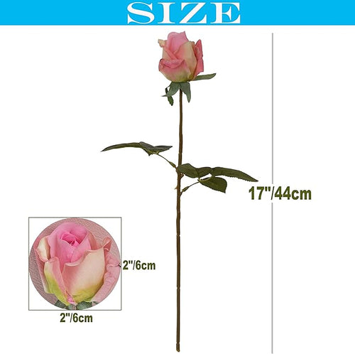 12pcs Half Opened Artificial Rose Buds,17 Inch Real Touch Silk Roses with Partially Opened Flowers, Artificial Flower for Home Décor Centerpiece Wedding Bouquet,Pink