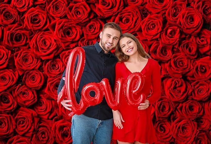 Avezano Valentine's Day Backdrop Rose Flower Wall Photo Background Red Rose Wedding Bridal Shower Photography Backdrop Mother's Day Birthday Party Dessert Table Banner (6x4ft)