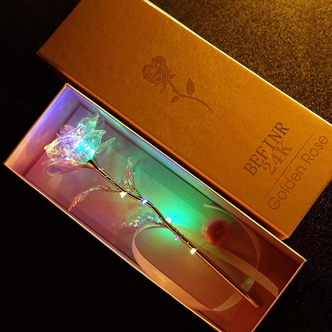 Birthday Gifts for Women Mom, Galaxy Glass Rose Forever Preserved Flowers Eternal Crystal Roses Christmas Rose Gifts for Grandma Wife Sister Her Friends, LED Colorful
