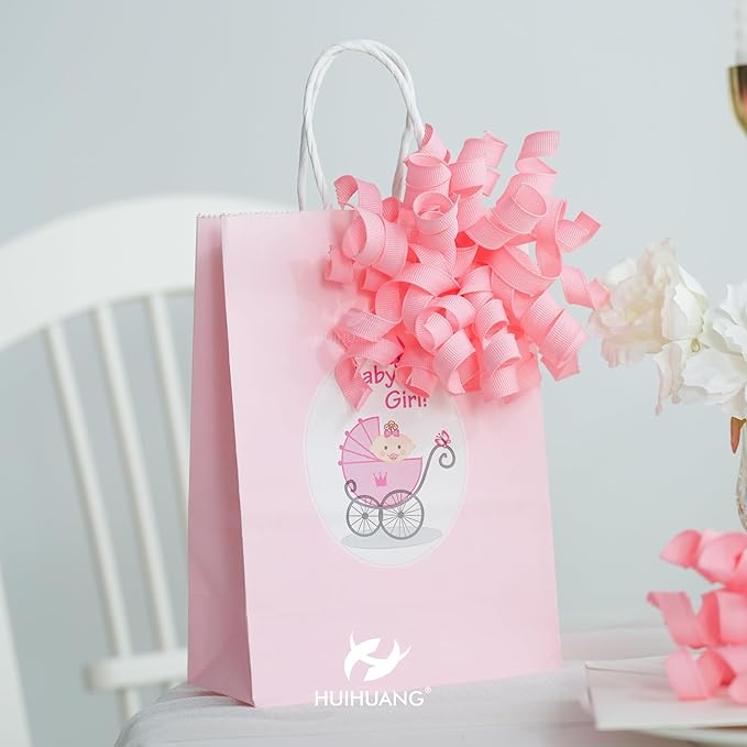 HUIHUANG Pink Bows for Gift Wrapping, Pink Curly Ribbon Bows Self Adhesive Burst Gift Bow for Presents, Wine Bottle, Treat Bags, Wrap Accessories, Bridal Shower Wedding Party Favor - 6 Counts