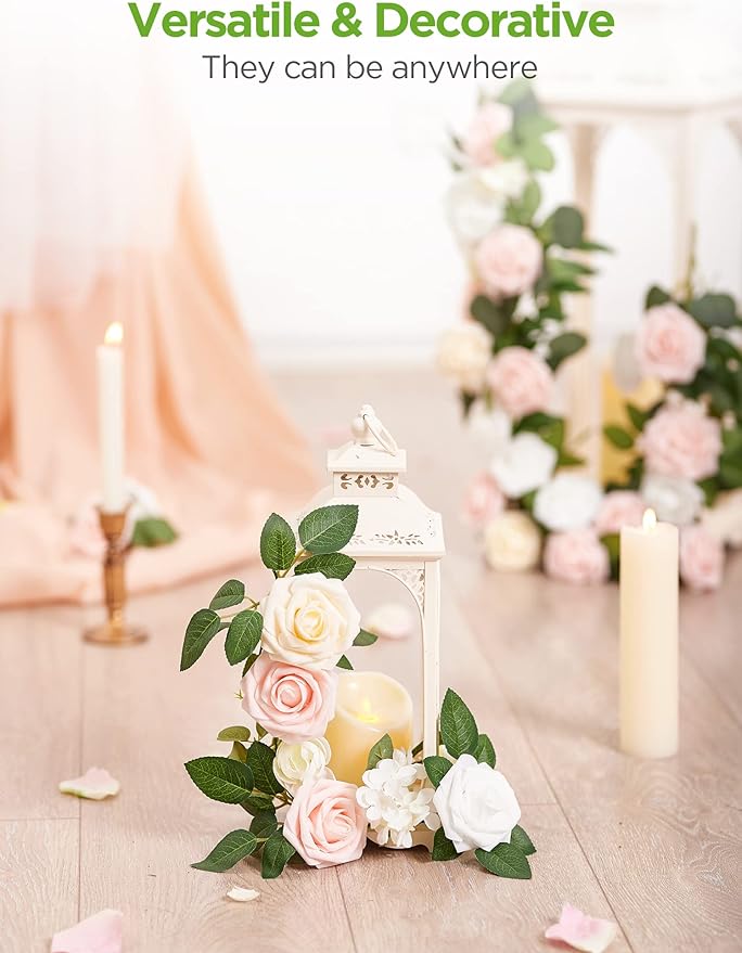 InnoGear Artificial Flowers, 50 Pcs White Foam Fake Roses Bulk with Stems for Decoration Celebration DIY Wedding Bouquets Centerpieces Bridal Shower Party Christmas Tree