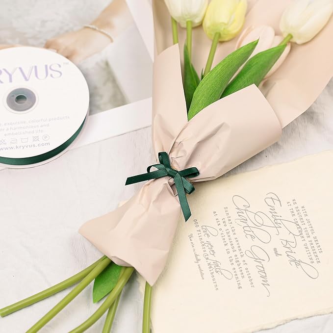 Hunter Green Satin Ribbon, Double Faced 1/4 Inch X 25 Yards Hunter Green Ribbon, Premium Satin Ribbon for Gift Wrapping, Crafts, Hair Bow Making, Sewing, Flower Bouquet, Wedding Party Decor