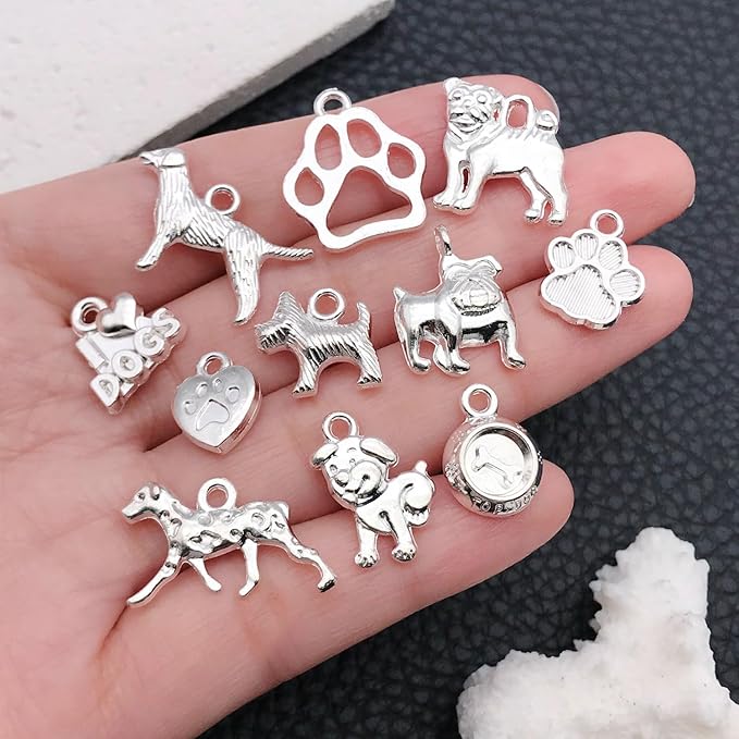 WOCRAFT 60pcs Bright Silver Dogs Bracelet Charms for Jewelry Making Sets DIY Necklace Bracelet Keychain Crafting Charms Kit Craft Supplies (SN861)