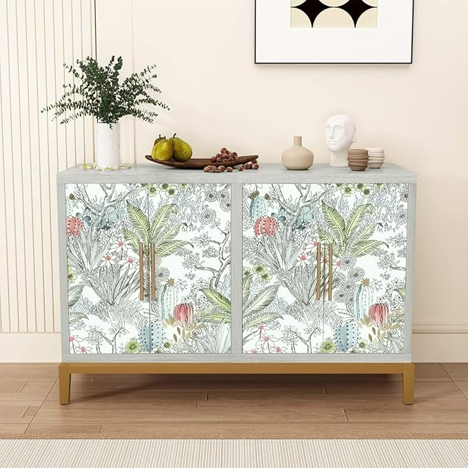 Wudnaye Boho Peel and Stick Wallpaper Catus Wallpaper 17.7" x 118.1"Vintage Floral Wallpapers Peel and Stick Botanical Removable Wall Paper Boho Self Adhesive Contact Paper for Bathroom Cabinets