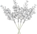 DearHouse 14 Pack Christmas Glitter Berries Stems, 7.8Inch Silver Artificial Christmas Picks for Christmas Tree Ornaments, DIY Xmas Wreath, Crafts, Holiday and Home Decor
