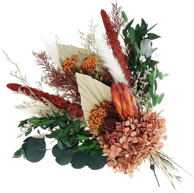 Natural Dried Flower Bouquet - Fall Pampas Grass & Eucalyptus Decor, Preserved Plants Bundle for Vases, Rustic Floral Arrangements for Home Wedding Table Centerpiece Decorations