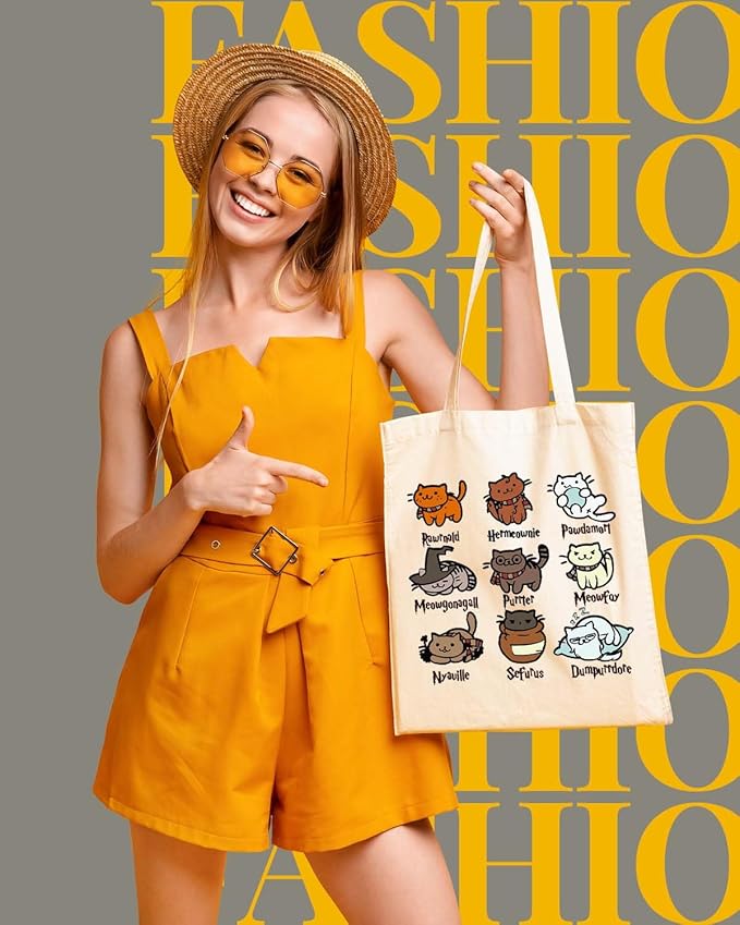 AUSVKAI Canvas Tote Bag Aesthetic for Women, Reusable Grocery Bag with Cat, fourth wing Cotton Bags for Shopping Beach Trendy Retirement Gifts