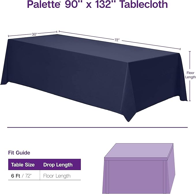Gee Di Moda Rectangle Tablecloth - 90 x 132 Inch Charcoal Table Cloth for 6 Foot Table with Floor-Length Drop - Heavy Duty Washable Fabric - 6 Ft Buffet Table, Holiday Party, Wedding & Baby Shower