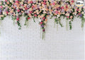 10X8FT White Brick with Flowers Backdrop Occasions Mother's Day Wedding Bridal Shower Birthday Party Banner Background Supplies DH-357