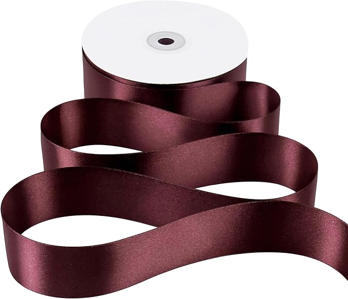 MEEDEE Burgundy Satin Ribbon - 1-1/2 inch Wide, Double Faced, 50 Yards for Christmas Tree, Crafts, Weddings, Flower Bouquets