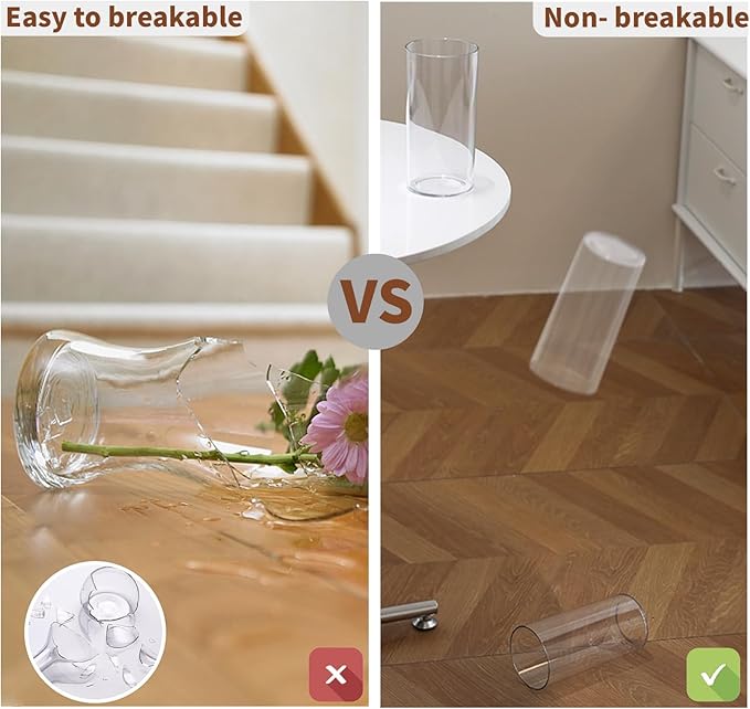 Clear Flower Vase, Non-breakable Vases, 6" W x 8" H, Acrylic Vase, Aesthetic Room Decor Cylindrical Modern Flower Vases for Table Centerpiece, Home Decor, Women Floral Arrangement Gift