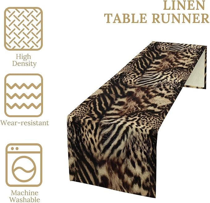 Animal Skin Print Table Runner, Vintage Farmhouse Cottage Country Western Wildlife Safari Leopard Zebra Dinner Runner for Kitchen Dining Table Party Holiday 13x108in