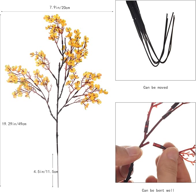 15PCS Artificial Baby Breath Flowers Fake Silk Real Touch DIY Floral Bouquets Decor Wedding Party Decoration Arrangements-Orange