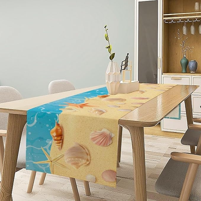 Sea Turtle Table Runner Marine Life Starfish Nautical Blue Green Ocean Theme Kitchen Table Decorations for Indoor Outdoor Home Party Decorations 13 * 90 Inch