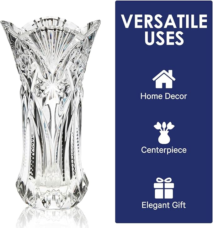 CS Crystal Vase 12-inch high, Cabbage Design, for Flowers & Decor. Lovely Nice Shiny Piece. Perfect as a Gift, Suitable for All Occasions