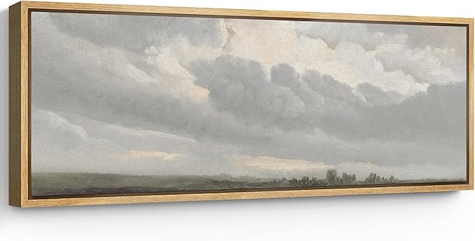 SIGNFORD Large Framed Canvas Print Wall Art Expansive Cloudy Sky Over Landscape Soft Neutral Horizon Scene Illustrations Modern Art Relax/Calm Warm for Living Room, Bedroom, Office - 60"x20"