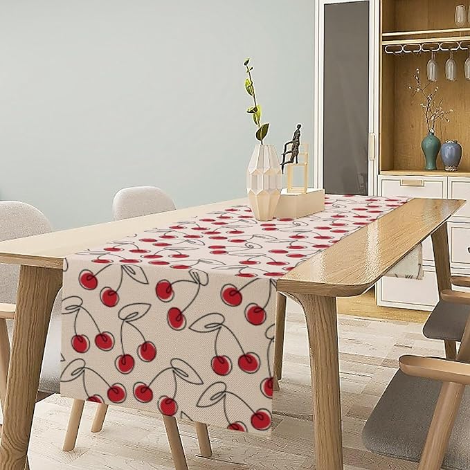 Red Cherry Table Runner,Spring Summer Fruit Tropical Birthday Party Decorations Dining Room Home Kitchen Table Decor 13 x 36Inches