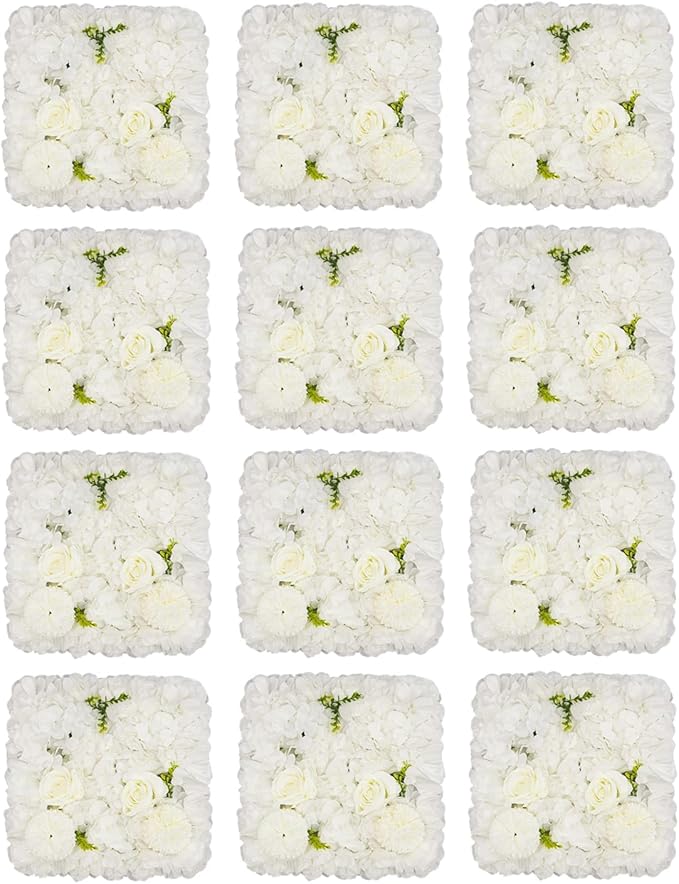 3D Flower Wall Panel 12Pcs Artificial Flower Wall Background Silk Rose Mat for Wedding Wedding Decor Shop Photo Backdrop (Flower Type A)