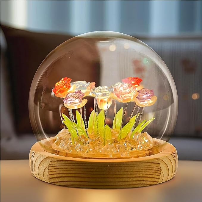 Light Up Rose in Glass Dome With Gift Box - Valentine's Day, Birthday, Mother's Day Gift for Her, Women, Girlfriend, Wife - Rose Flower Lamp Night Light for Bedroom Decor, Battery-Powered