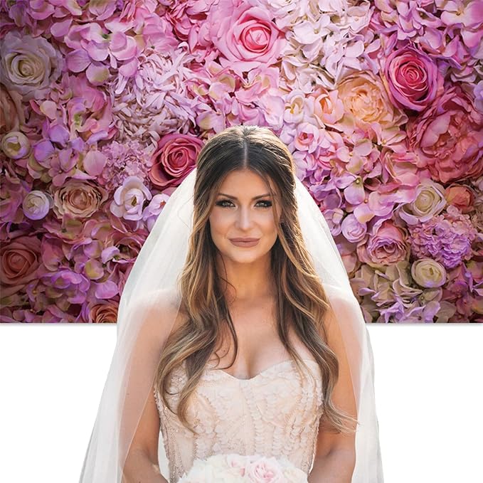 8x6.5ft Vinyl XMJJKUF Pink Floral Backdrop Flower Colorful Wedding Ceremony Girls Bridal Shower Background Birthday Party Decortaions Banner Portrait Photo Shoot Props