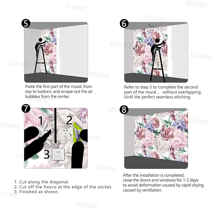 Pink Peony Floral Wallpaper Bedroom Botanical Flowers Leaf murals Aesthetic Room Decor Living Room tv Background Large Wall Mural - 137"x96" Not Peel and Stick