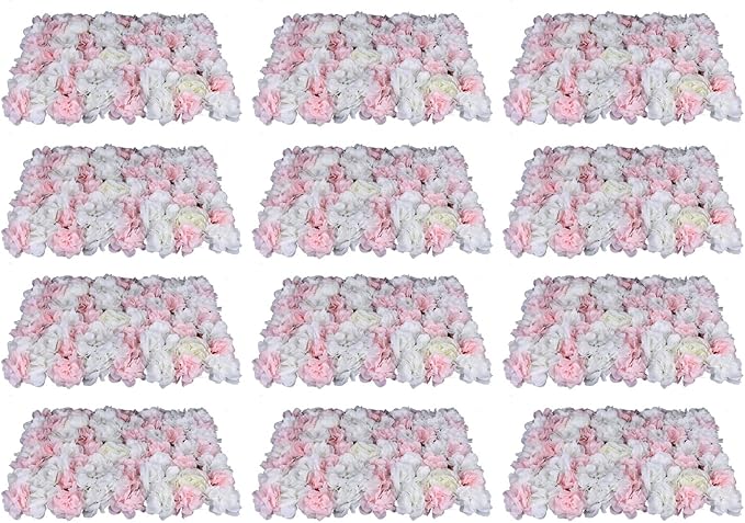 12 Pcs Artificial Flower Wall Panels 60x40cm 3D Flower Background for Wall, Wedding Flower Decorations Wall Silk Rose Panels for Candy Wall, Photo Areas, Stage Background Wall, 24 x16inch