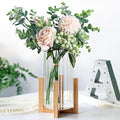Glass Cylinder Vase with Wood Base,Bud Vase for Centerpieces,8 Inches Clear Ribbed Flower Vase,Tall Glass vase Hurricane Candle Holder,Wooden Vase Decorative for Home Decor,Wedding,Housewarming Gift