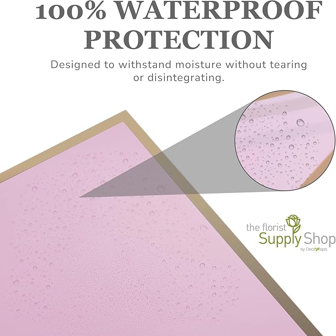 the florist Supply 20 Sheets Premium Flower Wrapping Paper | Waterproof Flower Wrapping Paper for Bouquets | Double Sided Floral Bouquet Sheets | DIY Gifts Borderline Pink/Gold