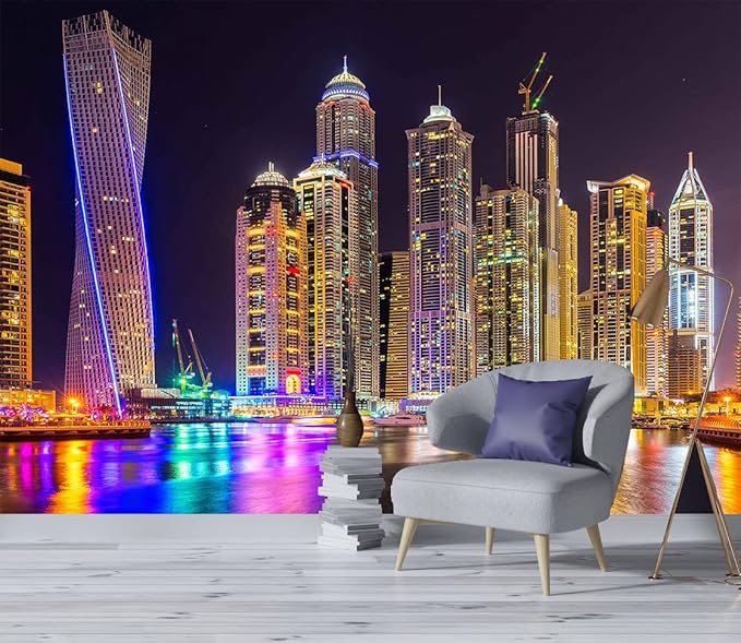 Mural Wallpaper Large City Night View Wall Mural for Bedroom Living Room TV Background Sofa Wall（Not Peel and Stick）