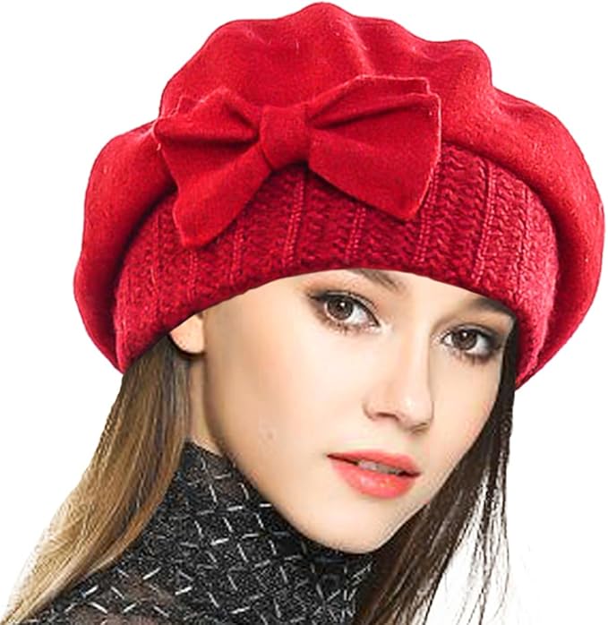 VECRY Lady French Beret 100% Wool Beret Floral Dress Beanie Winter Hat