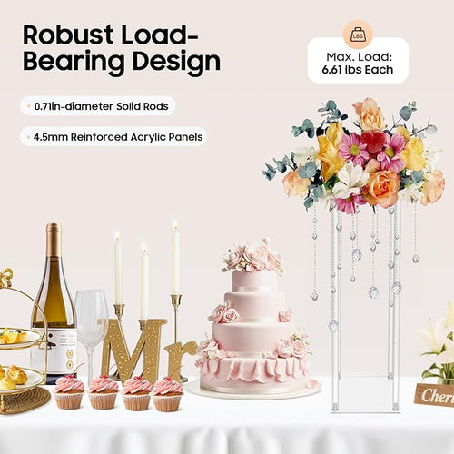 10PCS Flower Display Stand,Acrylic Wedding Centerpieces Vase Column Flower Holder,23.62inch High Freestanding Floral Display Rack for Party,Birthday&Event Decor