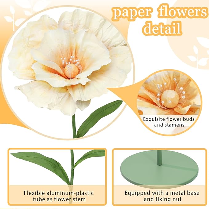 Giant Fake Flowers 5.77FT Champagne Large Paper Flowers 3D Artificial Floral Wedding Decorations for Birthday Party Outdoor Banquet Event Home Backdrop Decor