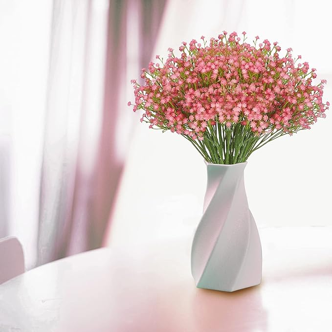 JIFTOK Babys Breath Artificial Flowers, 24 Pcs Fake Flowers Gypsophila Bouquet Fall Flowers Artificial for Decoration, Real Touch Silk Flower for Wedding Christmas DIY Party Home Garden Office (Red)