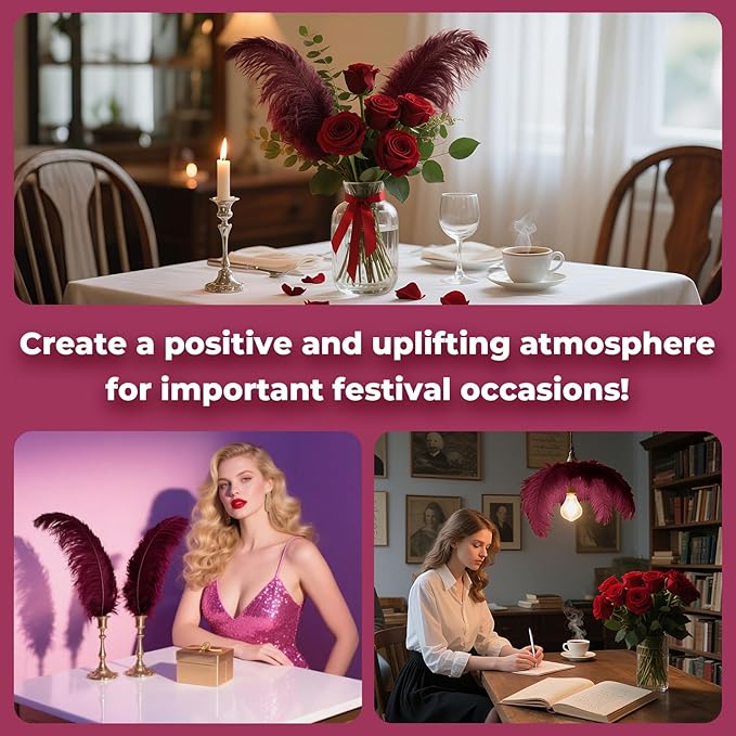 Piokio 20pcs Natural Burgundy Ostrich Feathers 10-12 inch (25-30cm) Bulk Feathers for Home Decoration and DIY Clothing and DIY Clothes Decoration, Gatsby Decorations