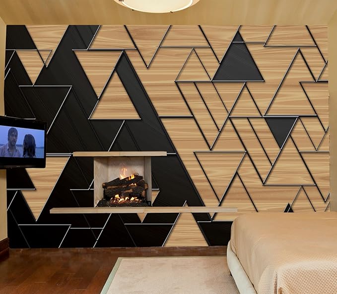 Cliouar-Geometric Illustration Dark Gray and Gold Triangles with Embossed Lines Peel and Stick 137" x 102"