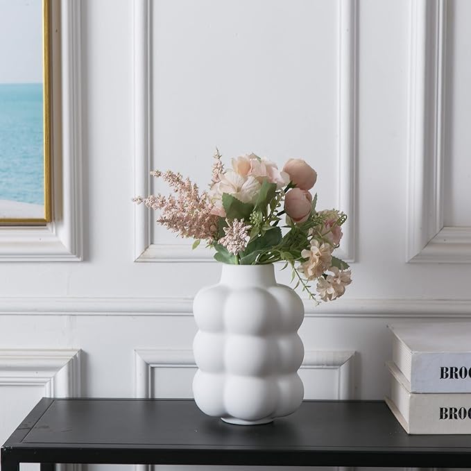 Ceramic Vase, Modern Dried Flower Vase, White Vase with Raised Dots, Boho Home Decor for Centerpiece Wedding Dinner Table Party Living Room Office Bedroom, Housewarming Gift