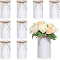 Domensi 5.91 in High Farmhouse Vase Decor Galvanized Metal Flower Vase with Twine Bow Vintage Rustic Tin Flower Buckets for Artificial Floral Table Container DIY(White,8 Pcs)